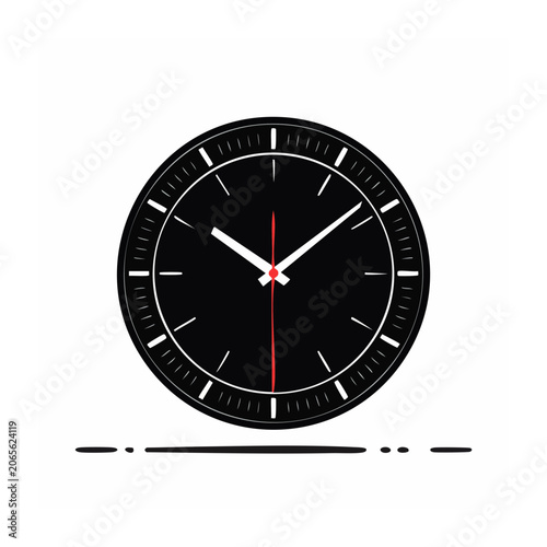 Minimalist analog clock illustration with red second hand