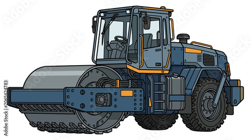 Fotografie Heavy industrial road roller with compacting drum