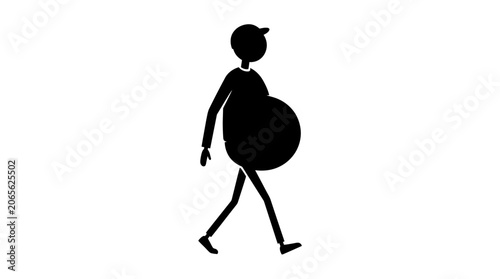Pregnant woman walking alone slowly.