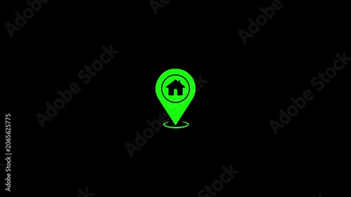 House Marker Map Pin Symbol Illustration icon animation on a black background
