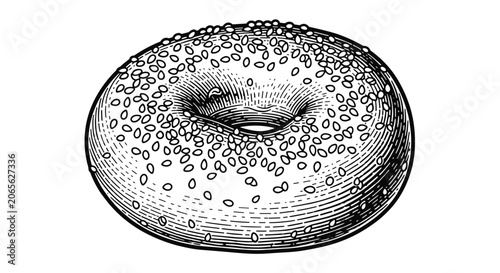 Vintage Style Sesame Seed Bagel Illustration Isolated on White Background