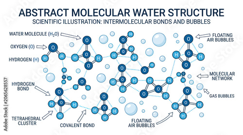 Photos Abstract water molecular structure showing oxygen and hydrogen bonds