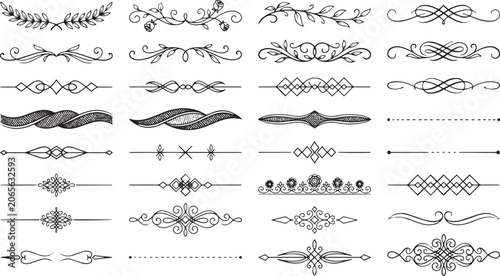 Set of vintage ornamental dividers and borders decorative elements for graphic design resources floral patterns.