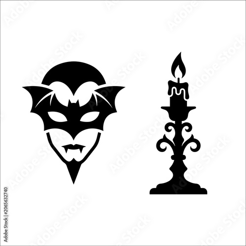 Billede på lærred Vampire mask and burning candelabra halloween graphic elements with candelabra