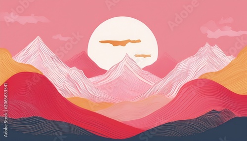 mountain abstract background minimal landscape art with watercolor brush and texture mountains and sun abstract pink wallpaper for prints artwork wall arts and canvas prints