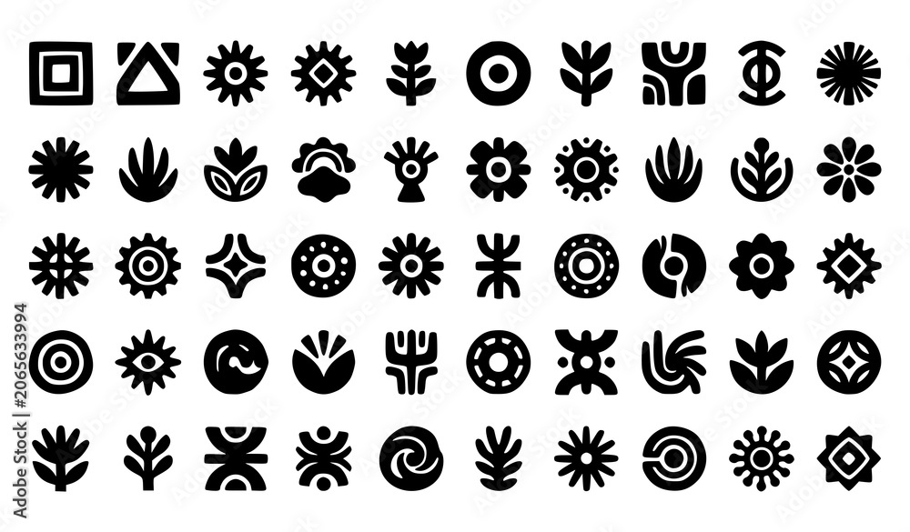 Fototapeta premium Collection of 40 unique black tribal and bohemian style icons