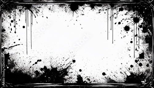 grunge border frame with black ink splatters spray textures and distressed edges ideal for posters backgrounds or vintage designs with a raw textured look