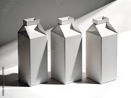 Four empty milk cartons standing in a row