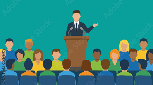 Fotografija Speaker at podium addressing diverse audience, public speaking event