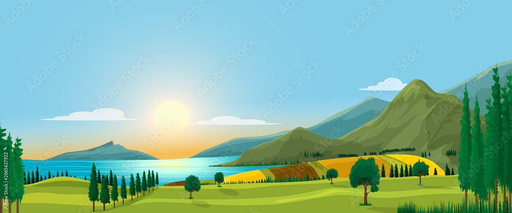 Obraz premium panoramic horizontal nature sunset view