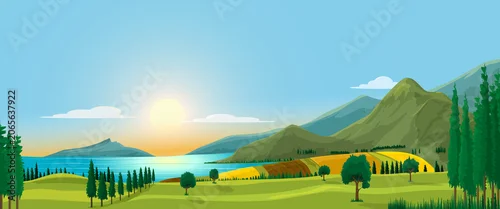 Panel kuchenny z motywem panoramic horizontal nature sunset view