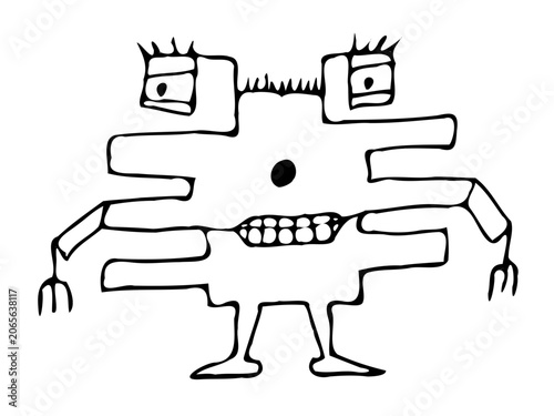 Photos Black and white creepy alien isolated hand drawn illustration