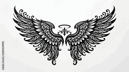 Detailed ornate wing design symbol.