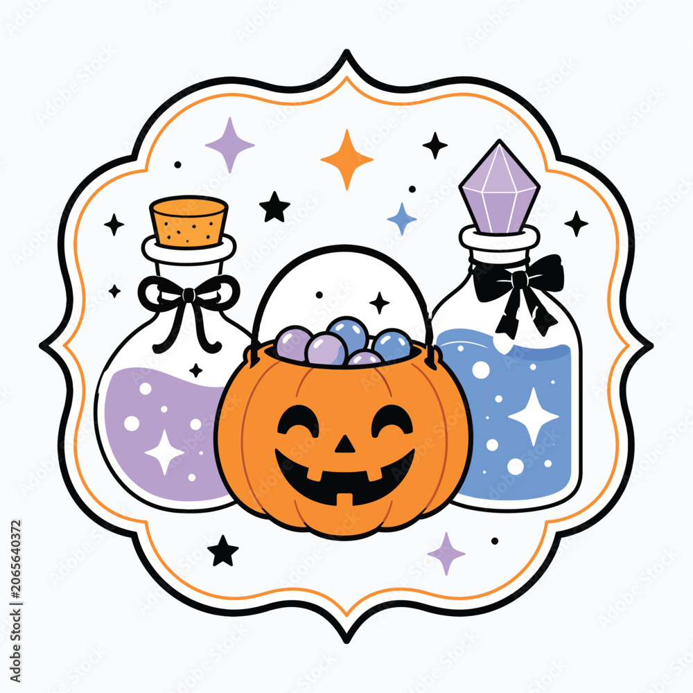Fototapeta premium Halloween boo back to school ghost teacher magic potions illustration