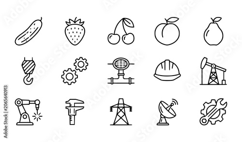 Fotografía Minimal Outline Industrial Engineering Icons Featuring Factory Equipment Energy