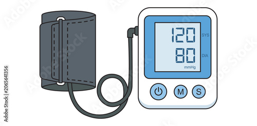 Tableau sur toile Digital blood pressure monitor with cuff on a white background