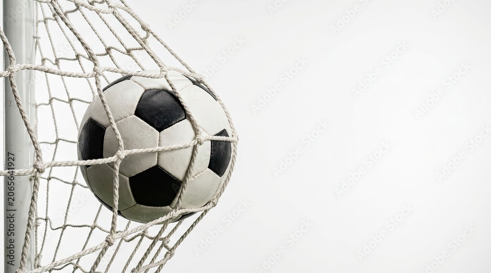 Naklejka premium Football 2026 goal soccer ball in net close up view of victory