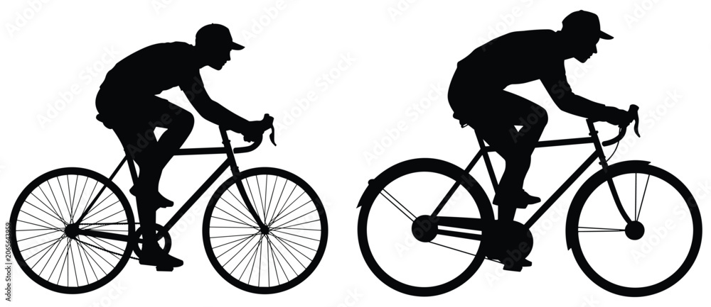 Obraz premium Cyclist Silhouette On White Background Two Views Of A Bicycle Rider