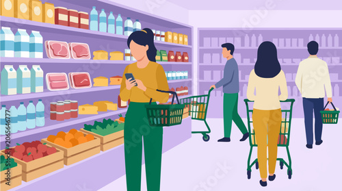 Photography Shopping for groceries in a supermarket
