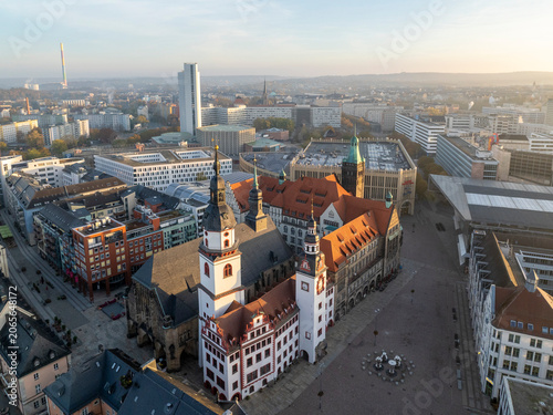 Chemnitz. Germany. Chemnitz city view from ancient clow tower during overcast weather.