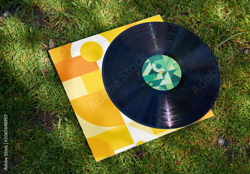 Mockup of Vinyl record on grass