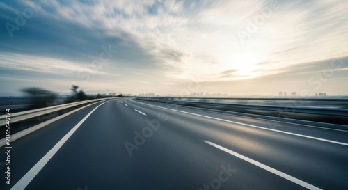 Motion blur on the highway with a beautiful sky, creating a sense of speed and travel
