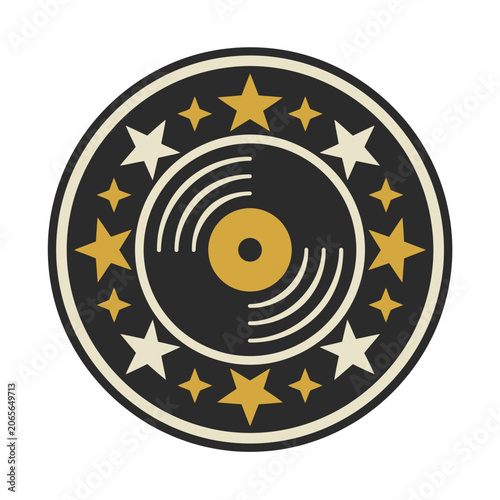 Vinyl record icon with golden stars in a circular frame design.