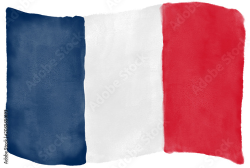 Fotografie Waving France flag illustration in watercolor style, isolated on white backgroun