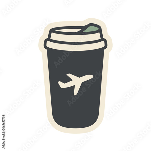 Minimalist travel coffee cup illustration with airplane icon.