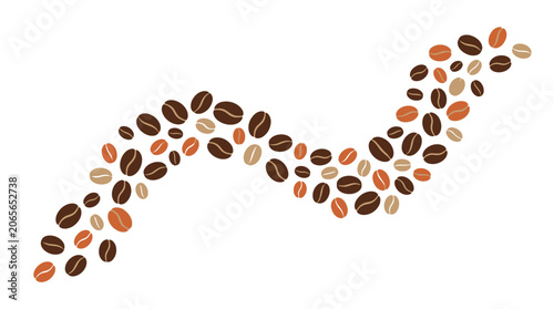 Obraz na plátně Wavy stream of various roasted coffee beans isolated on white background