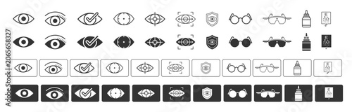Eye Care and Vision Icons Set Outline Fill and Glyph Style