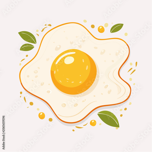 Stylized Fried Egg with Green Leaves and Garnish