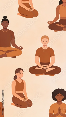 Diverse character series grounding positions flat illustration kit for inclusive wellness branding and community prints