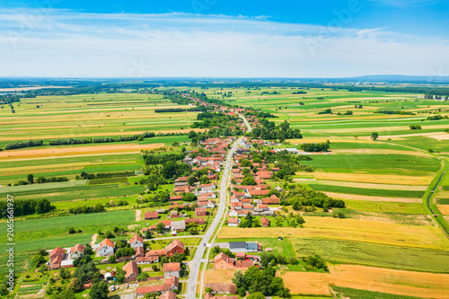 Aerial view of beautiful countryside landscape, village of Veliki Zdenci, Croatia 
