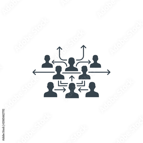 Minimalist organizational tree diagram with human figures and arrows.