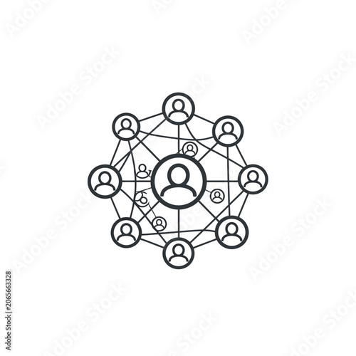 Network of people icons connected by lines diagram.