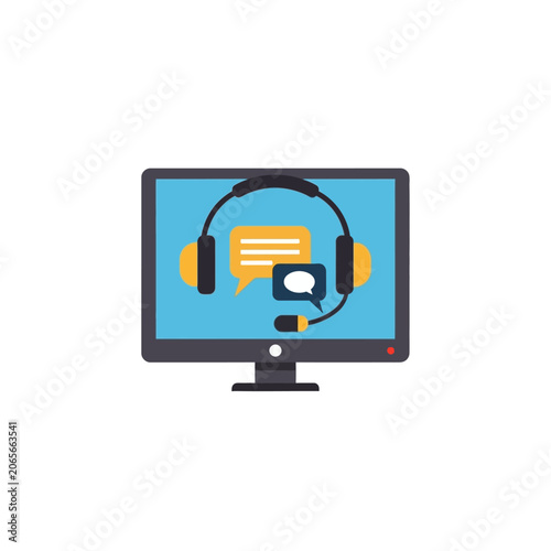 Online customer support icon on computer monitor screen.