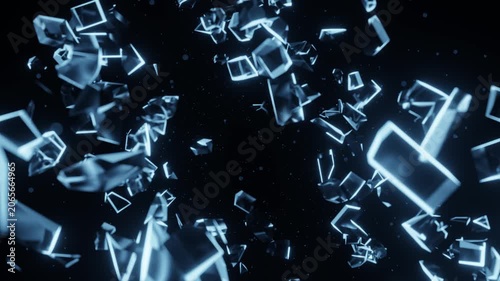 Artificial Intelligence Glowing Text with Shattered Glass Effect on Black Background. 4K