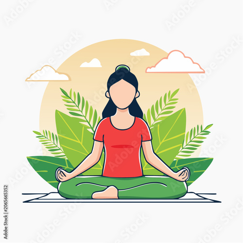 Woman Meditating in Lotus Pose Surrounded by Greenery