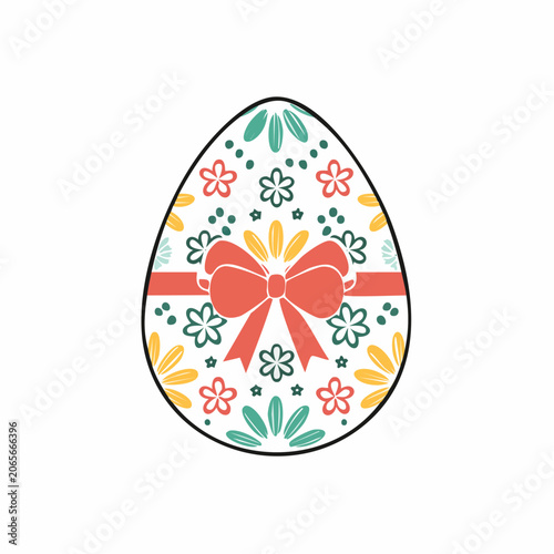 Decorated Easter Egg with Floral Pattern and Red Bow