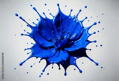 Blue Paint Splash Flower: A dynamic and artistic splash of vivid blue paint creates a stunning floral-like explosion, frozen in motion against a soft, neutral background.