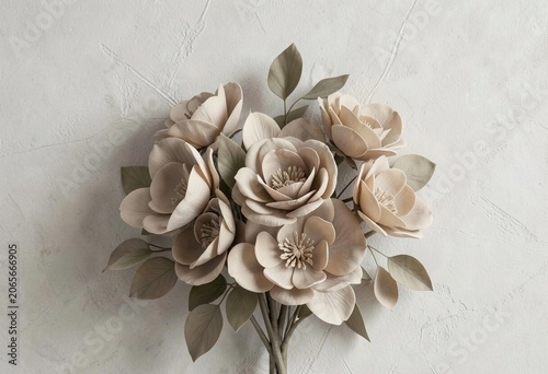 Elegant Cream Rose Bouquet: A delicate bouquet of cream-colored roses, accented with muted green leaves, is artfully arranged, exuding timeless elegance and romantic charm.