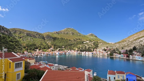 Scenic panoramic view of Kastellorizo town and bay in Greece