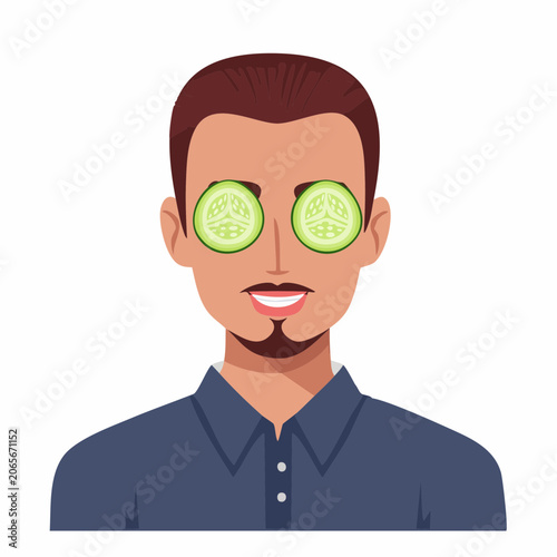 Man with Cucumber Slices on Eyes