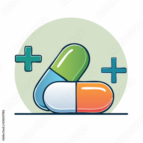 Medical Pills and Plus Signs Icon