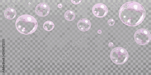 Fotografie Translucent Bubbles With Iridescent Highlights On Transparent Background