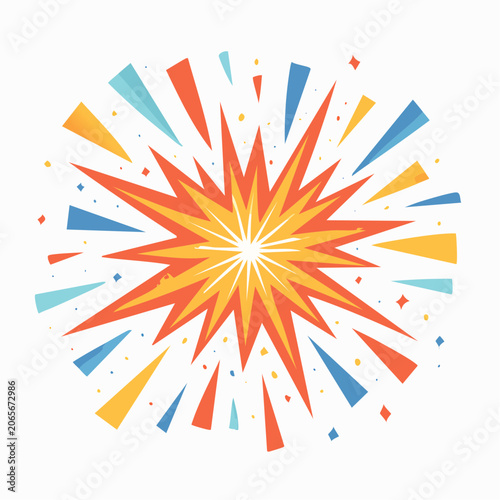 Explosion Burst with Colorful Rays and Confetti
