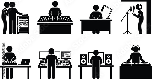 Obraz na płótnie Audio engineers music producers and DJs working in recording studio with sound m