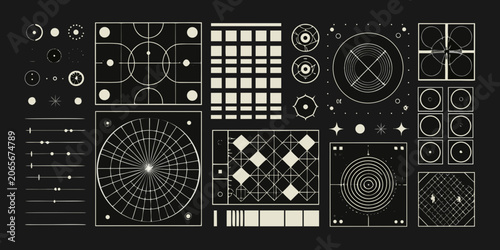 фотографія Geometric diagrams and linear patterns on a dark background