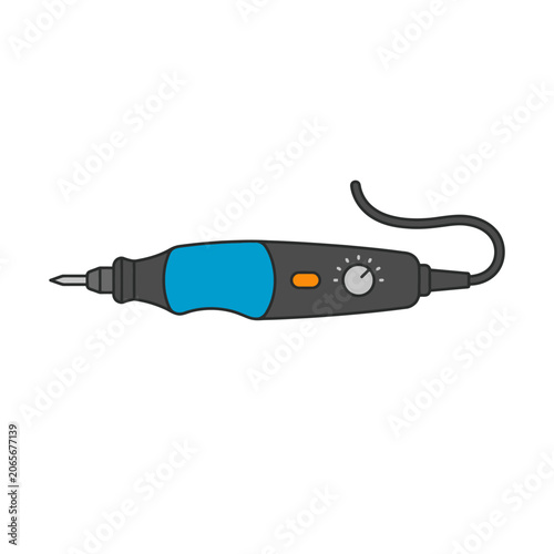 Electric rotary tool with blue grip and power cord for precision engraving and crafting.